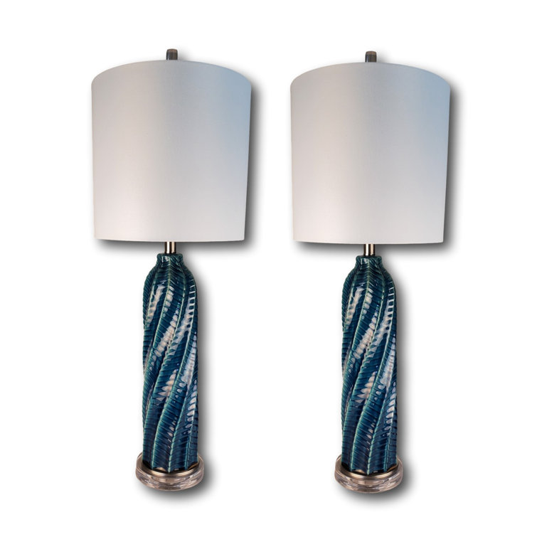 Rosdorf Park 35" Gloss Swirl Blue Kaleidoscope Table Lamp Set Wayfair